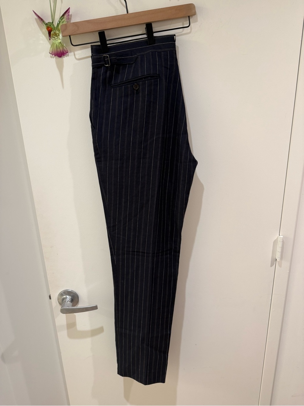 Men's Navy Pinstripe Linen Wool Dress Pants Made in Italy 34*33
